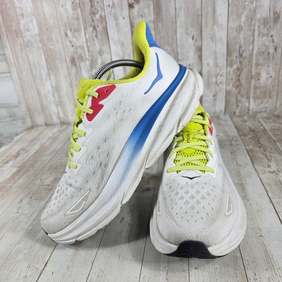 Hoka Clifton 9 Men\'s White Yellow Blue‎ Road Running Shoes Size 10D main image 8